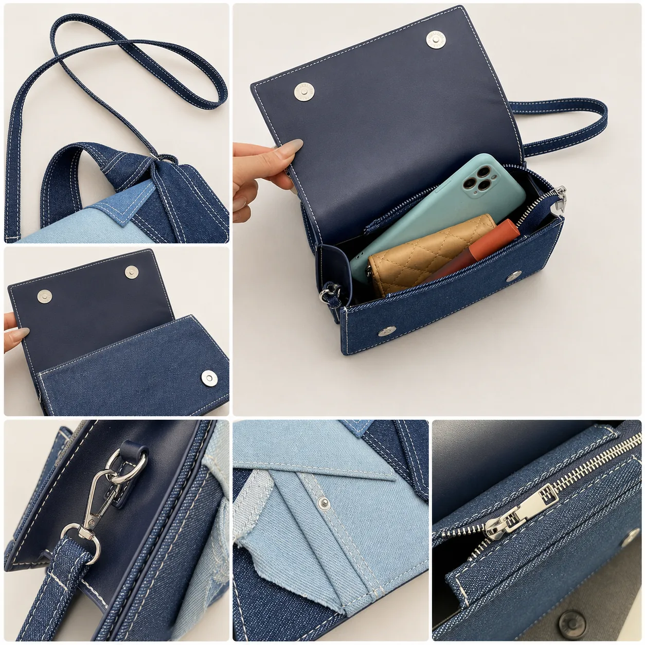 Color-Block Mini Top Handle Crossbody Bag with Charm - Image 4