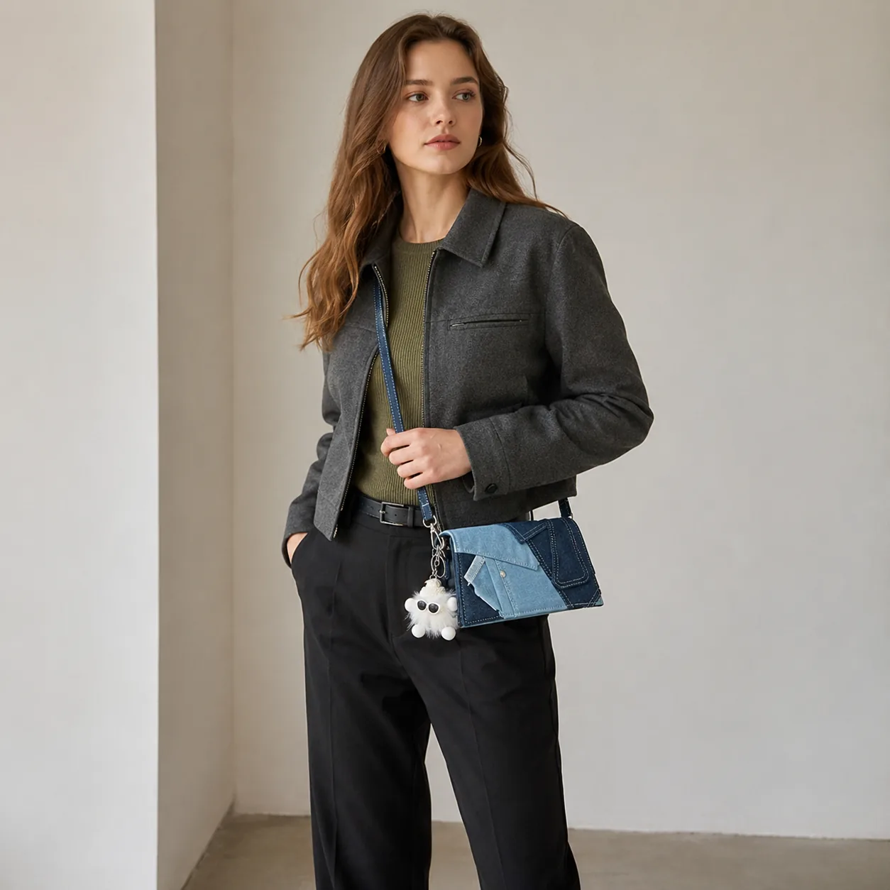 Color-Block Mini Top Handle Crossbody Bag with Charm - Image 5