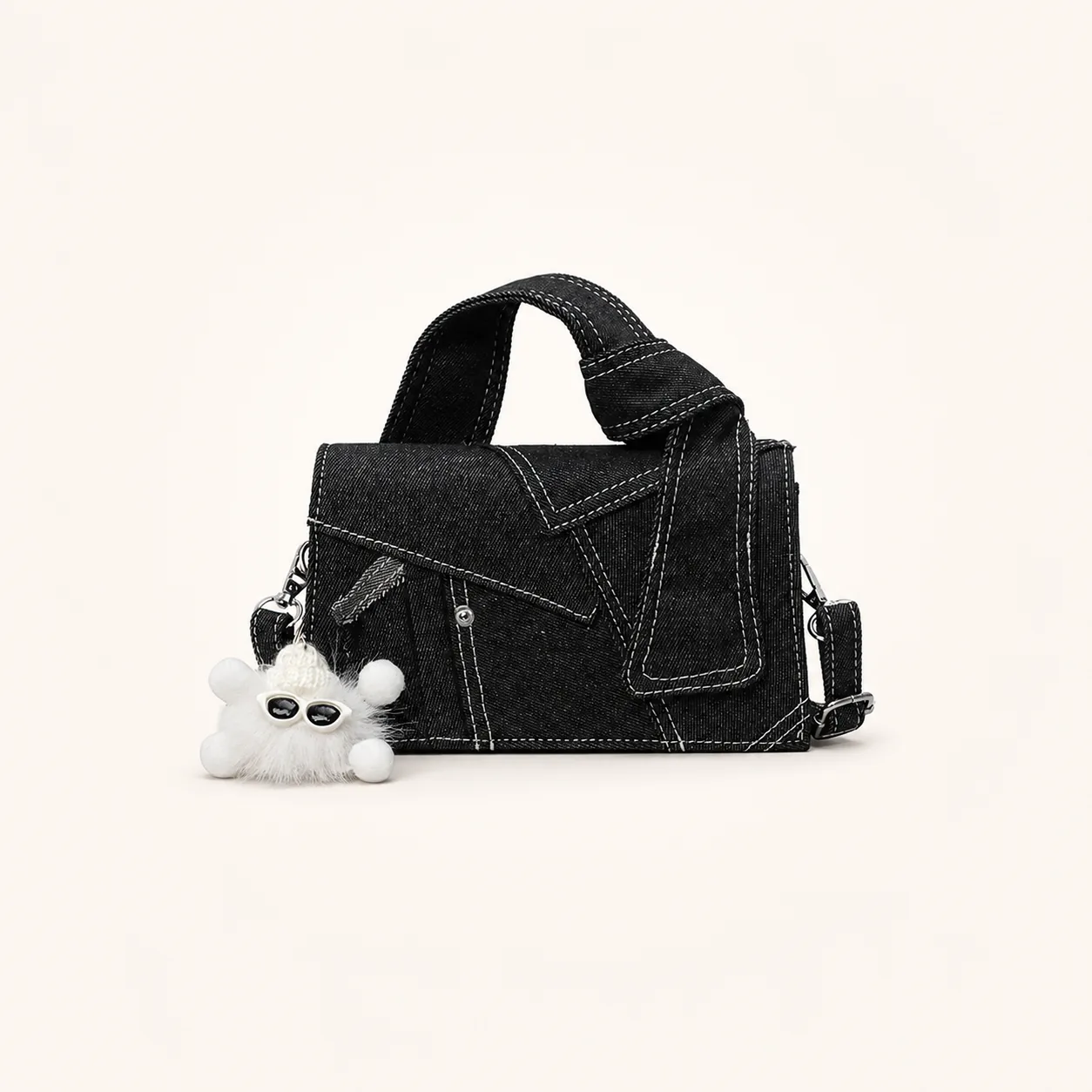 Color-Block Mini Top Handle Crossbody Bag with Charm - Image 2