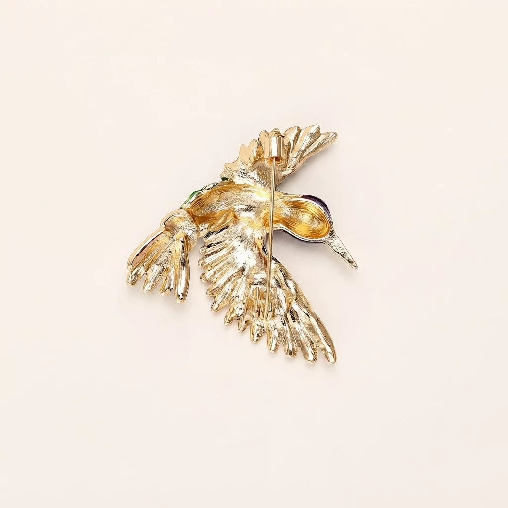 Colorful Enamel Flying Hummingbird Brooch Pin - Image 4