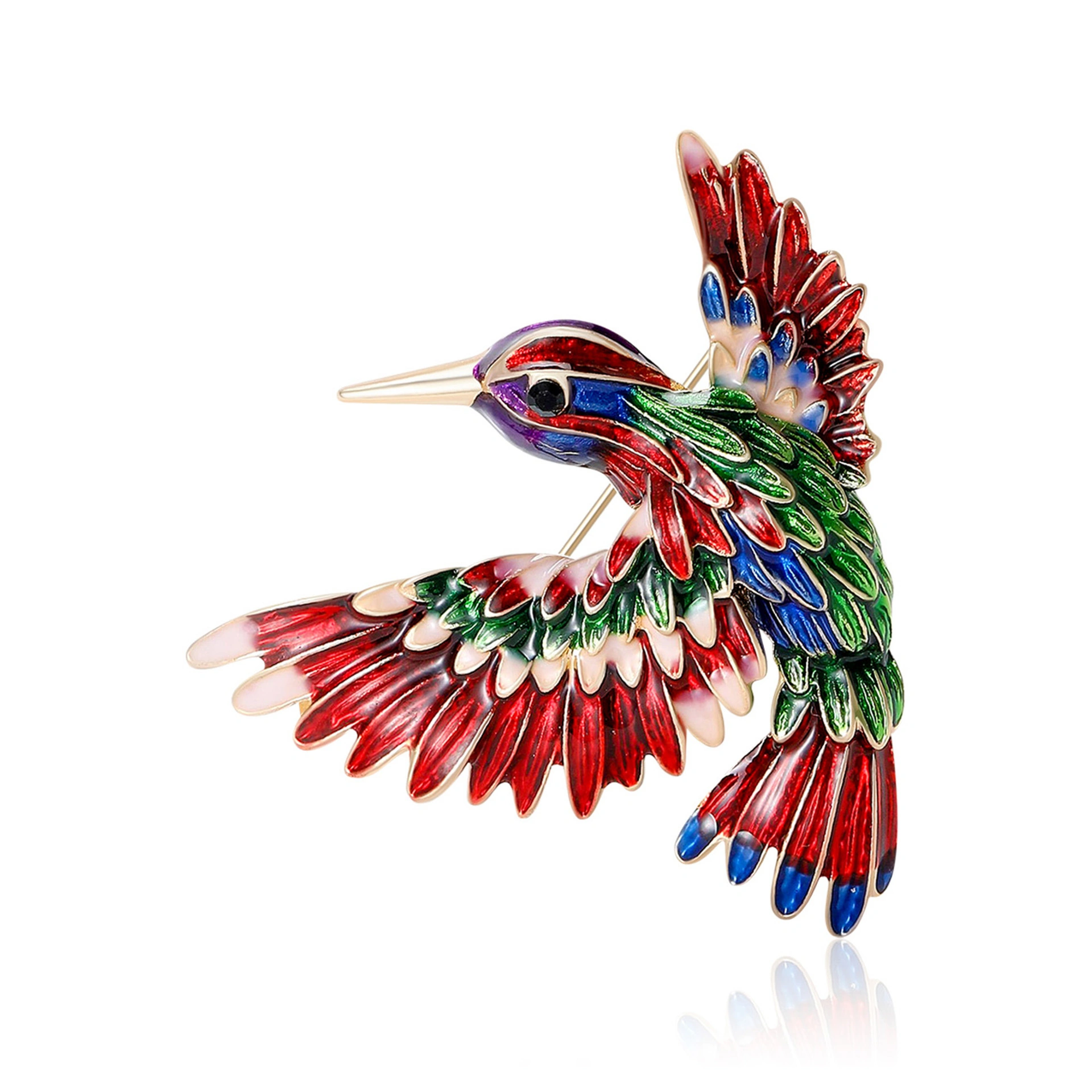 Colorful Enamel Flying Hummingbird Brooch Pin - Image 2