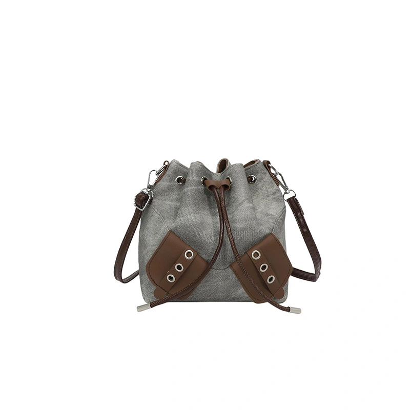 Contrast-Trim Drawstring Crossbody Bucket Bag - Image 3