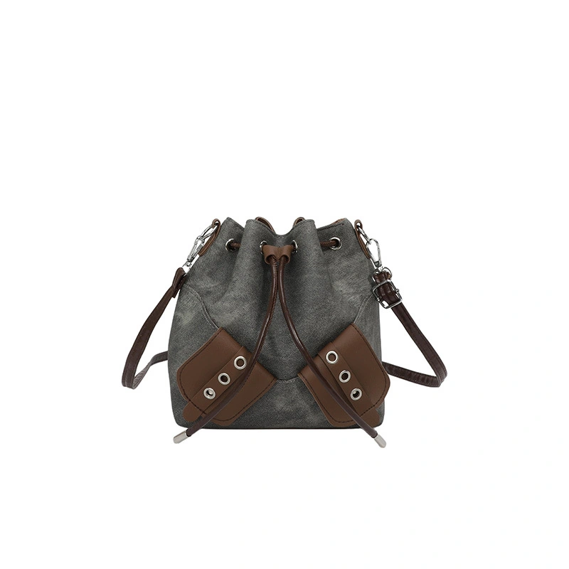 Contrast-Trim Drawstring Crossbody Bucket Bag - Image 2
