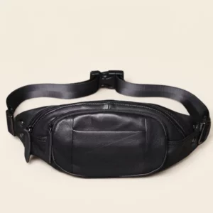 Cowhide Leather Belt Bag with Multi-Zip Storage