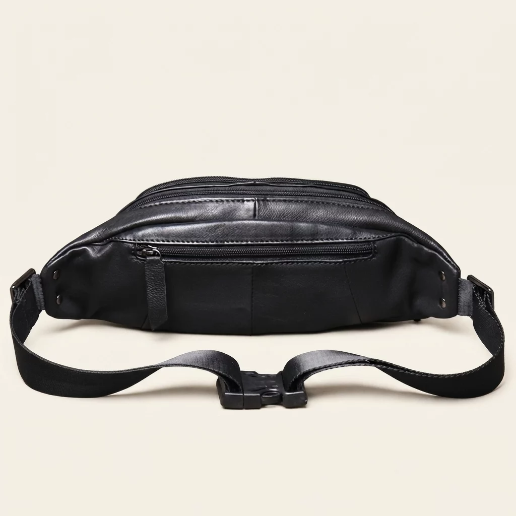 Cowhide Leather Belt Bag with Multi-Zip Storage - Image 3