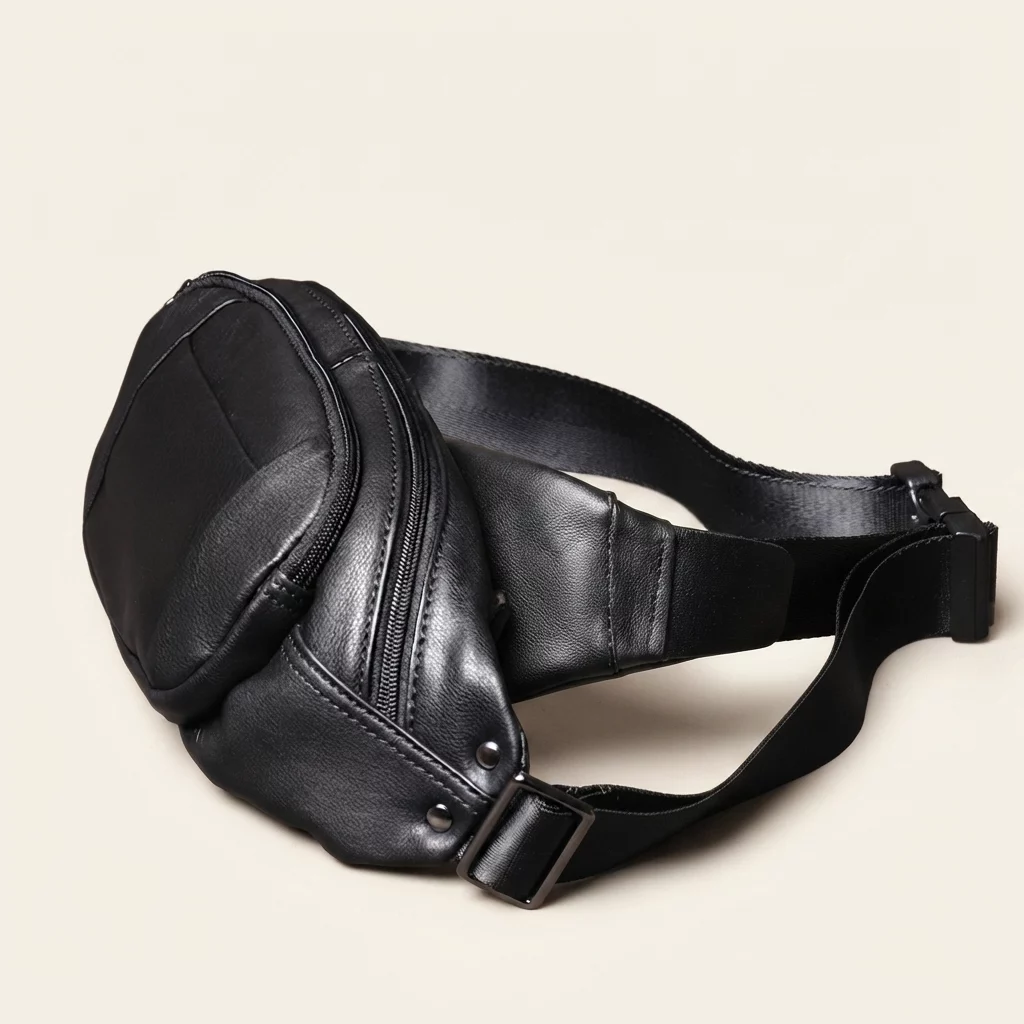 Cowhide Leather Belt Bag with Multi-Zip Storage - Image 2
