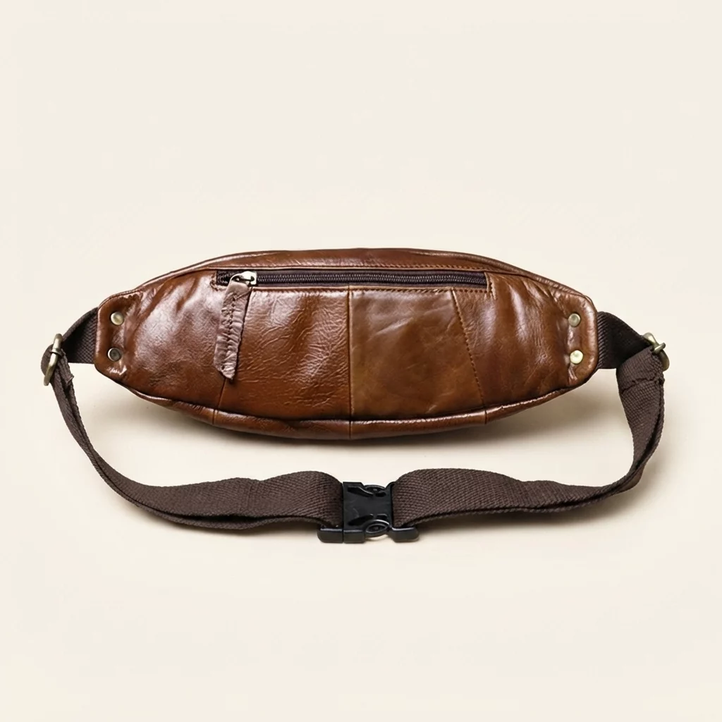 Cowhide Leather Belt Bag with Multi-Zip Storage - Image 5