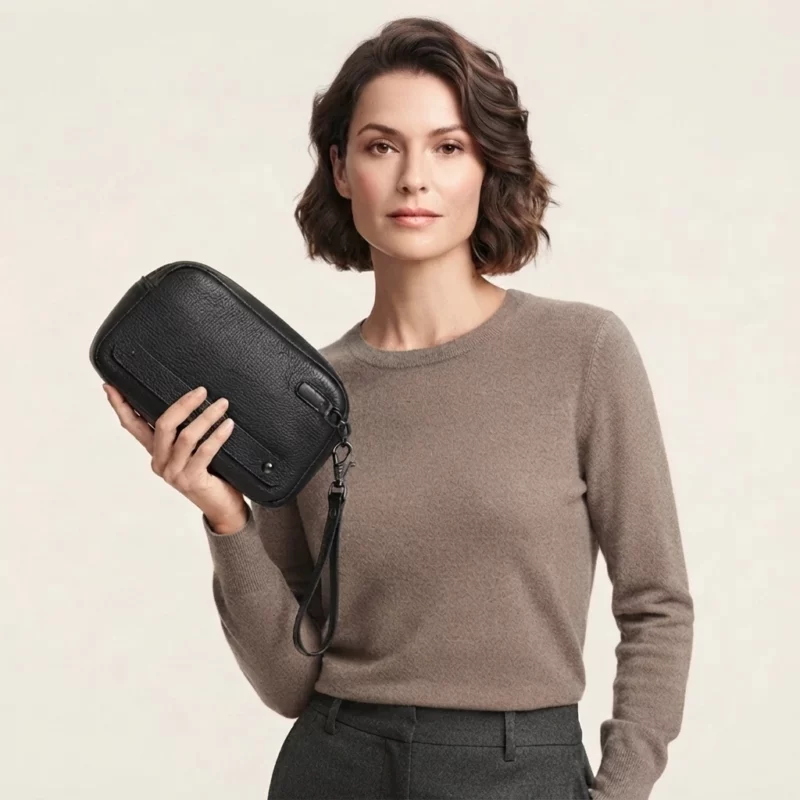 Cowhide Leather Wristlet Wallet Clutch - Image 3