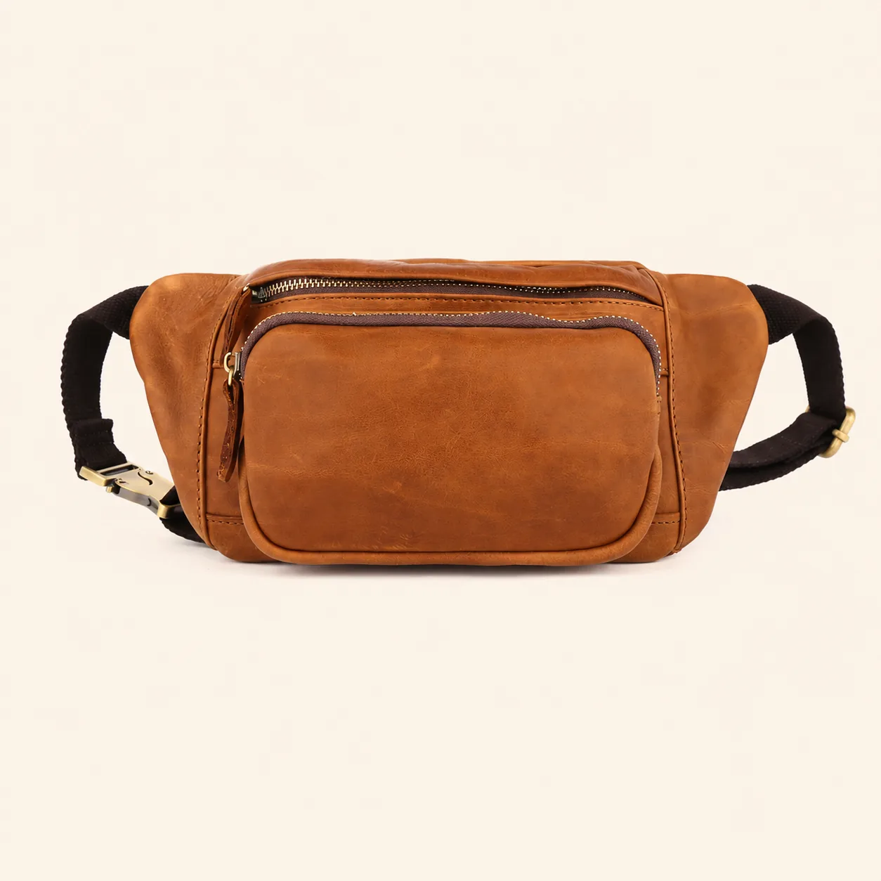 Crazy Horse-Style Top-Grain Cowhide Leather Waist & Crossbody Bag