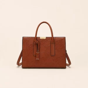 Croc-Embossed Structured Satchel Bag with Adjustable Strap
