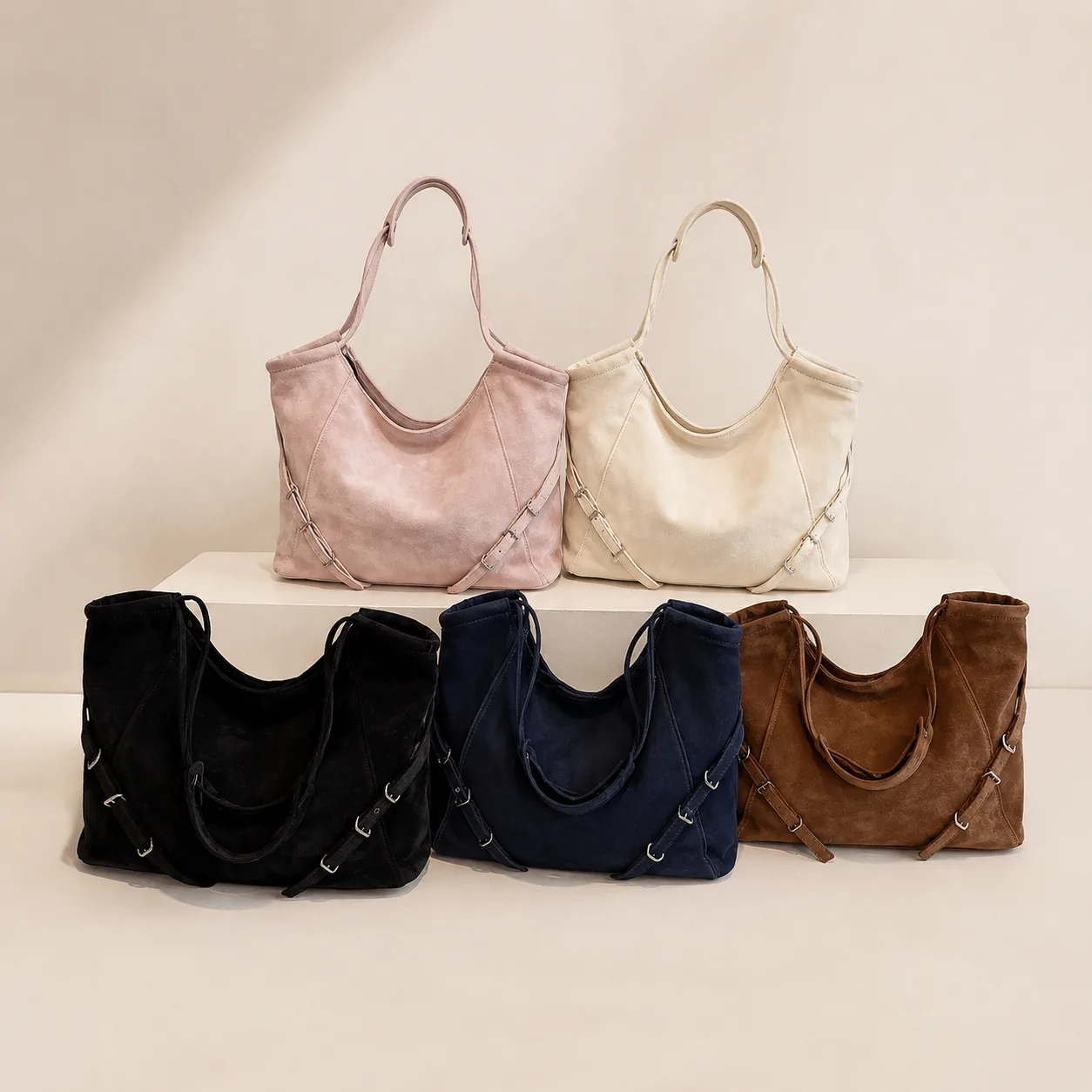 Denim Slouchy Zip-Top Hobo Shoulder Bag with Contrast Stitching - Image 6