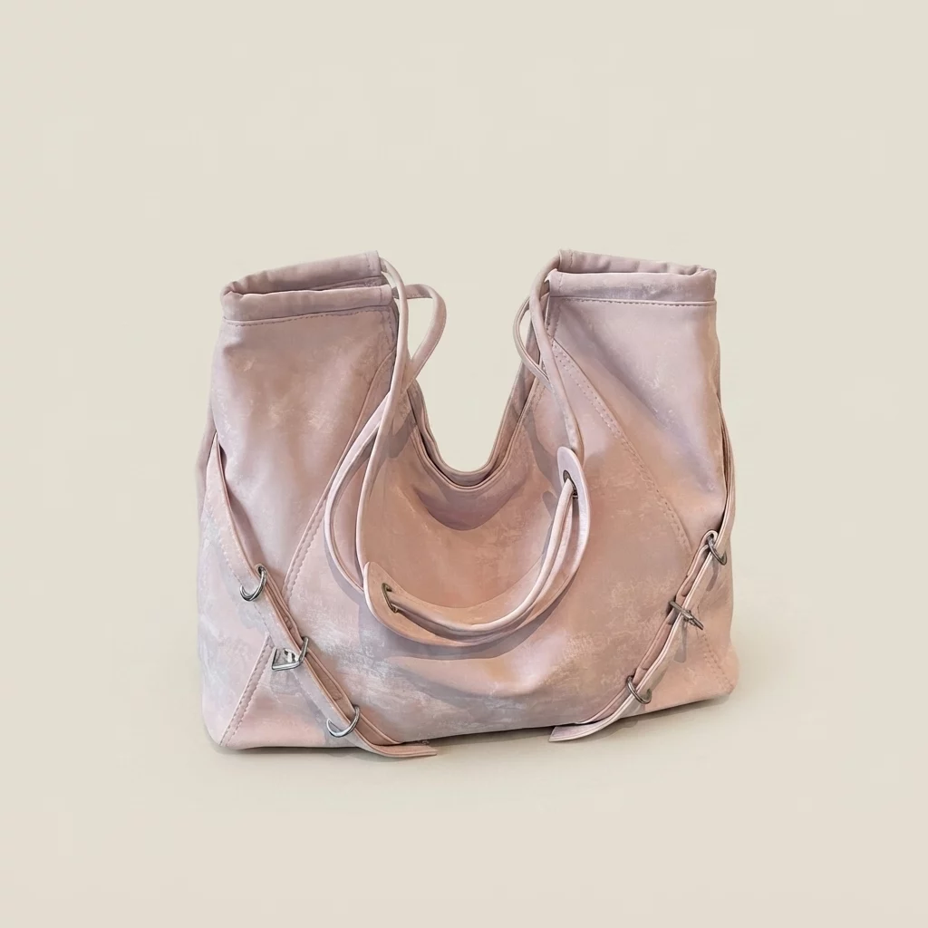 Denim Slouchy Zip-Top Hobo Shoulder Bag with Contrast Stitching - Image 4