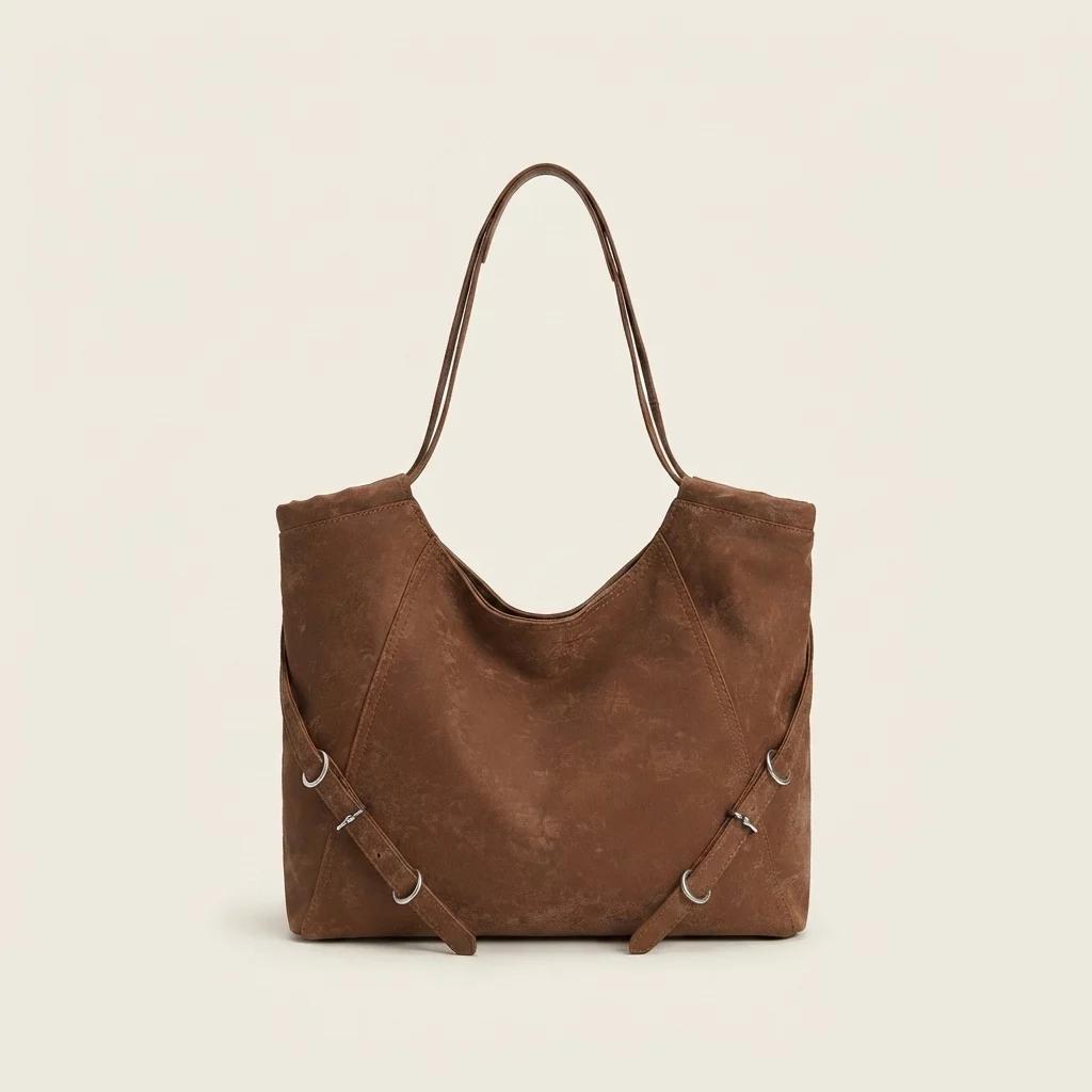 Denim Slouchy Zip-Top Hobo Shoulder Bag with Contrast Stitching - Image 3