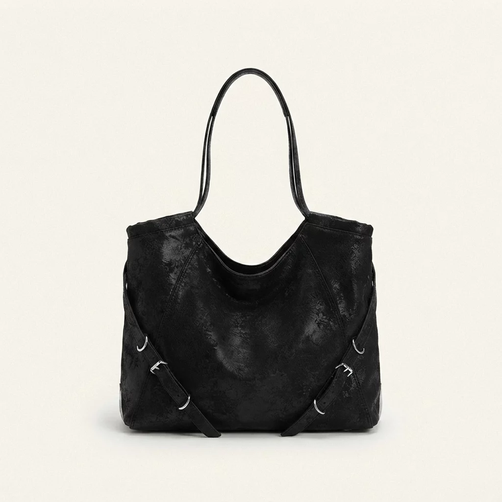 Denim Slouchy Zip-Top Hobo Shoulder Bag with Contrast Stitching - Image 2