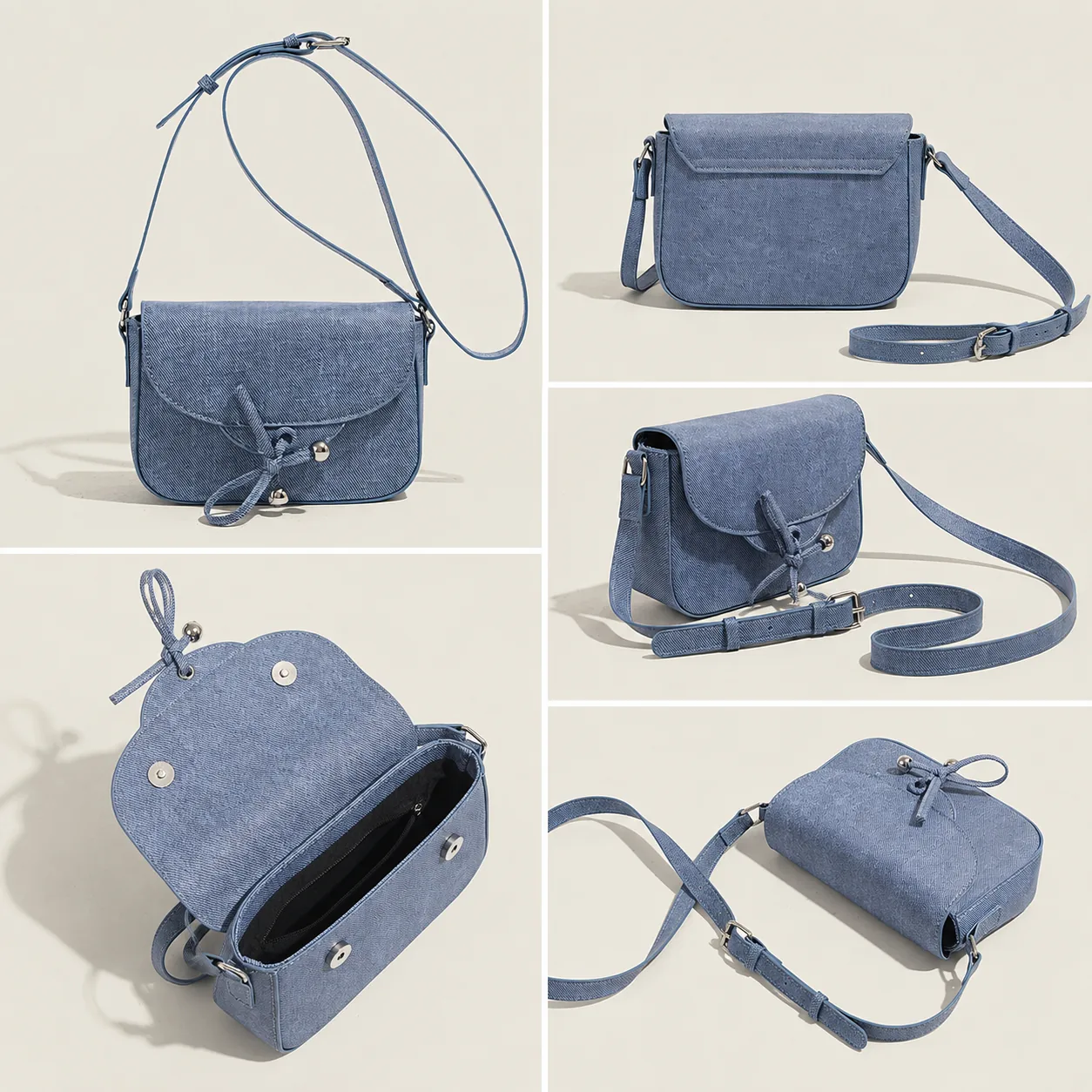 Denim-Texture Bow Crossbody Bag - Image 2