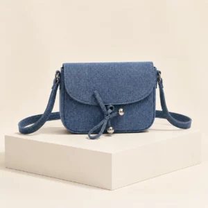 Denim-Texture Bow Crossbody Bag