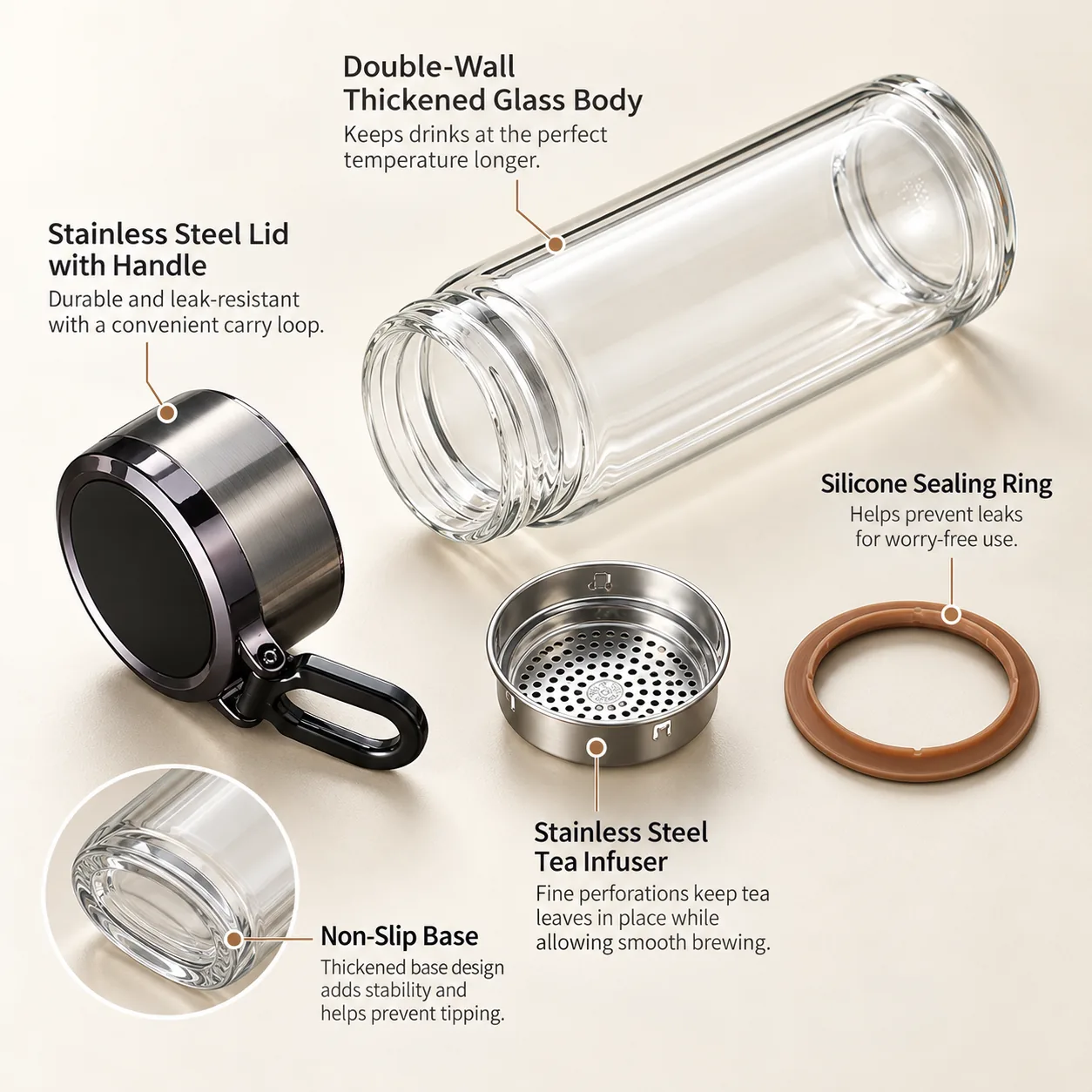 Double-Wall Glass Tea Infuser Bottle - Image 4