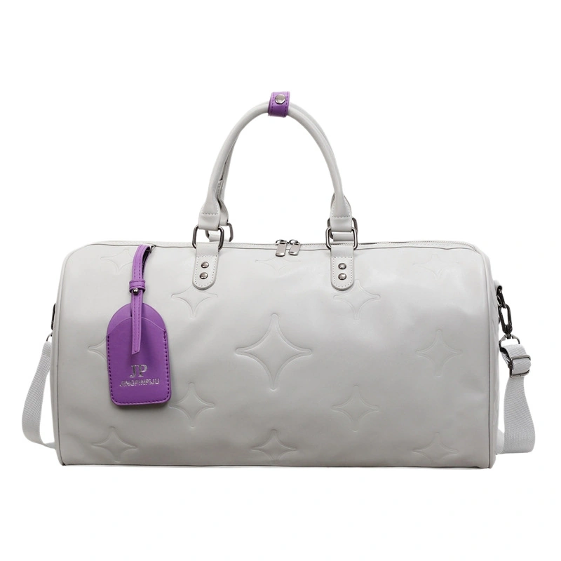 Embossed Faux Leather Travel Duffel Bag with Shoulder Strap - Image 2