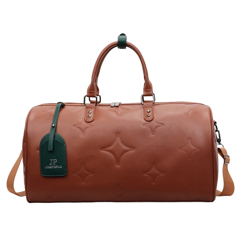 Embossed Faux Leather Travel Duffel Bag with Shoulder Strap - Image 3