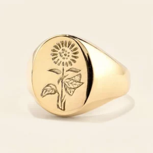 Engraved Sunflower Stainless Steel Signet Ring