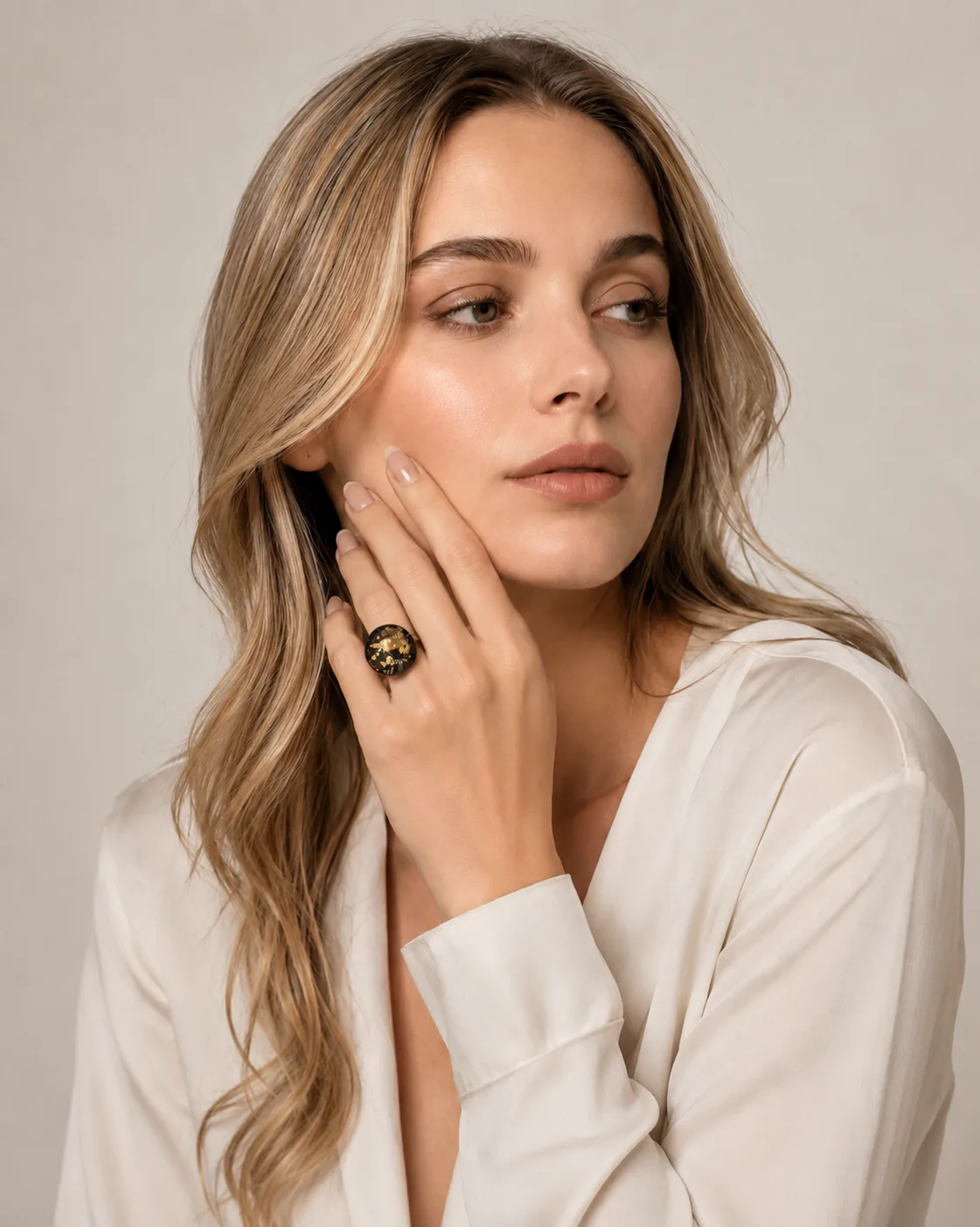 Gold-Fleck Acetate Adjustable Statement Ring - Image 3