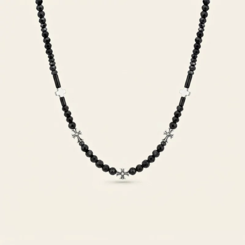 Gothic Black Bead Chain Necklace - Image 2
