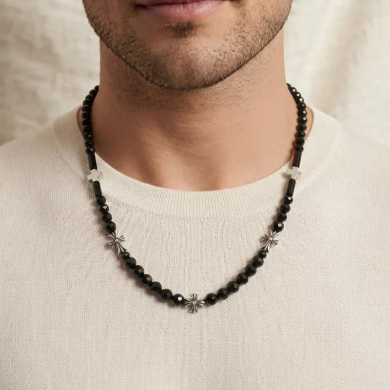 Gothic Black Bead Chain Necklace - Image 4