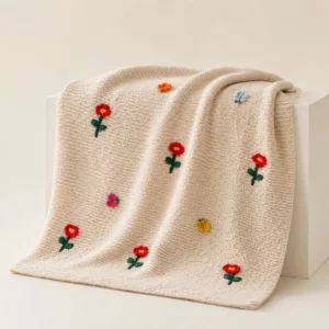 Hand-Knit 3D Floral Chunky Throw Blanket