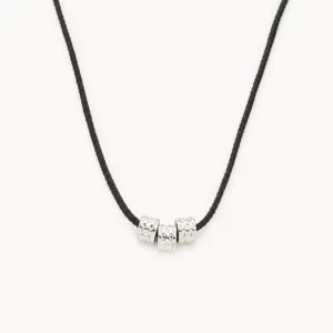 Handmade Black Cord Necklace with Triple Textured Cylinder Beads