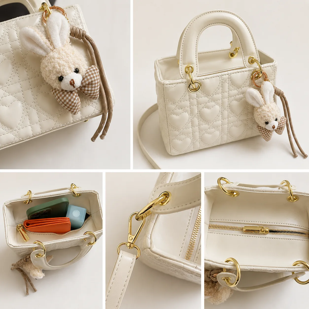 Heart-Quilted Mini Top-Handle Crossbody Bag - Image 5