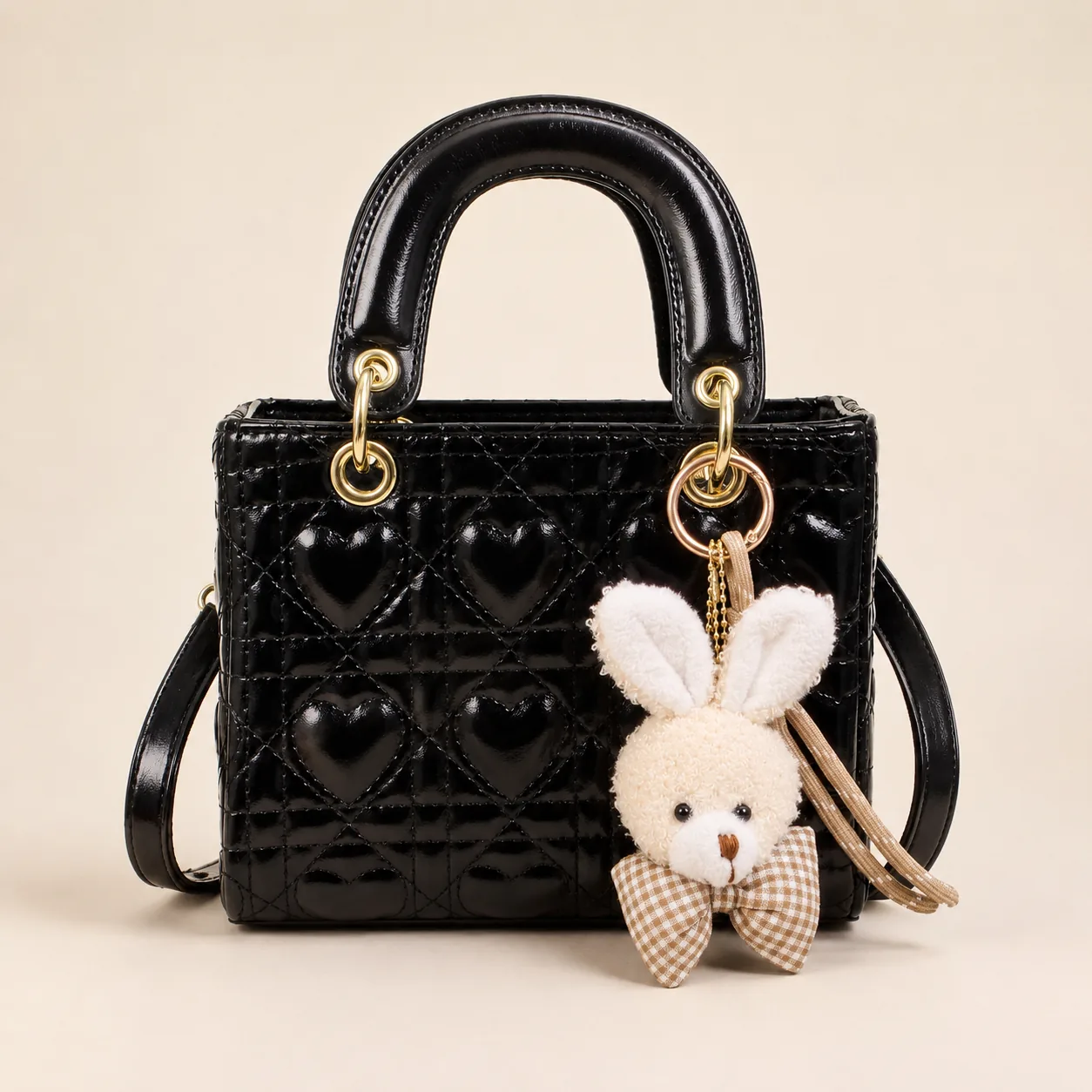 Heart-Quilted Mini Top-Handle Crossbody Bag - Image 2