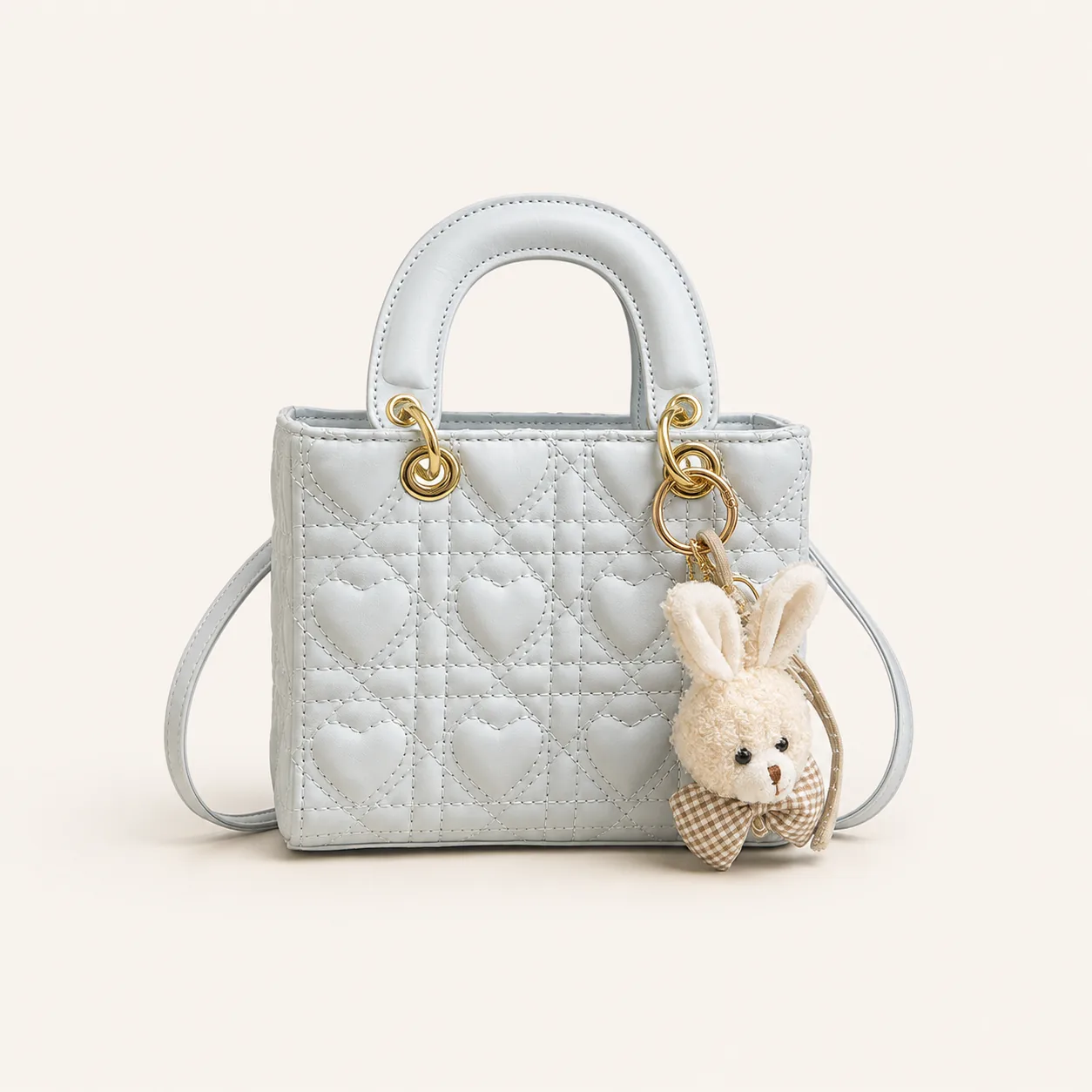 Heart-Quilted Mini Top-Handle Crossbody Bag - Image 4