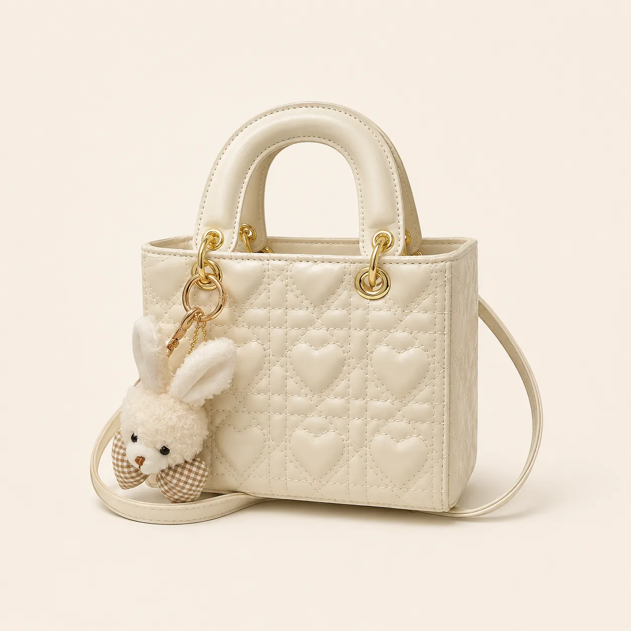 Heart-Quilted Mini Top-Handle Crossbody Bag