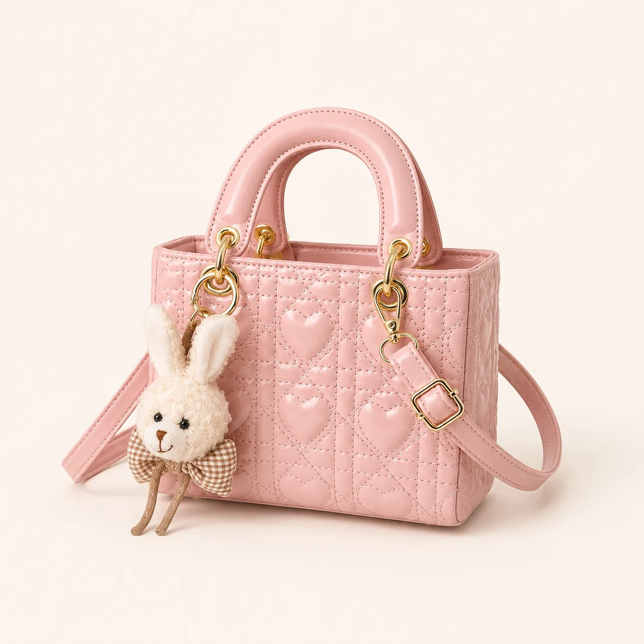 Heart-Quilted Mini Top-Handle Crossbody Bag - Image 3