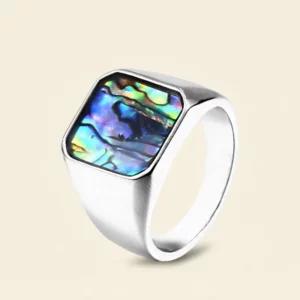 Iridescent Abalone Shell Stainless Steel Signet Ring