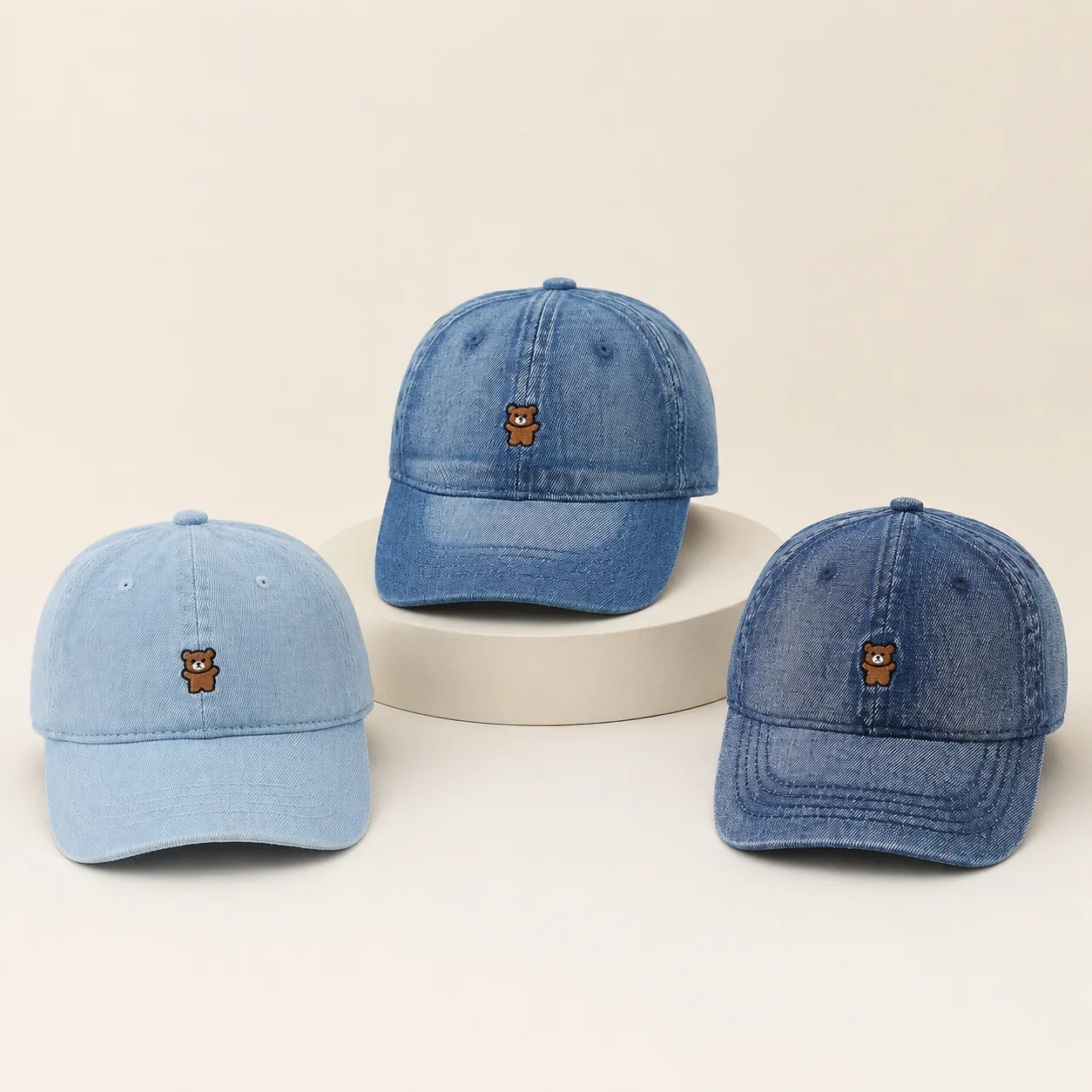 Kids' Embroidered Bear Denim Baseball Cap - Image 4