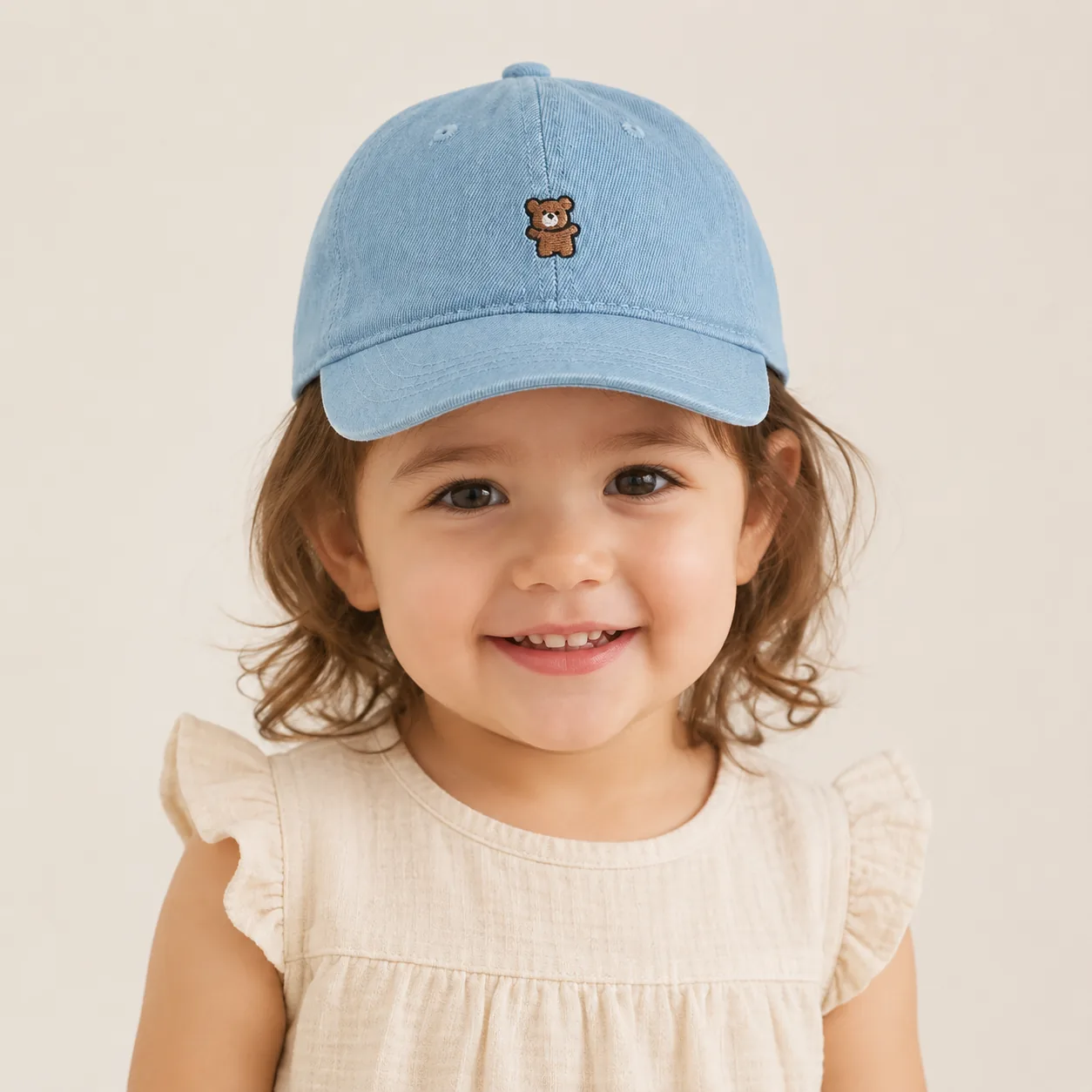 Kids' Embroidered Bear Denim Baseball Cap - Image 5