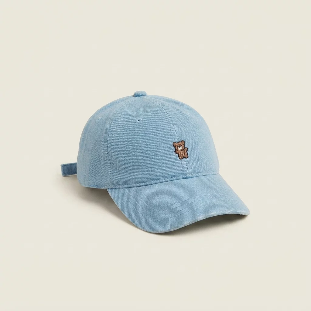 Kids' Embroidered Bear Denim Baseball Cap - Image 3