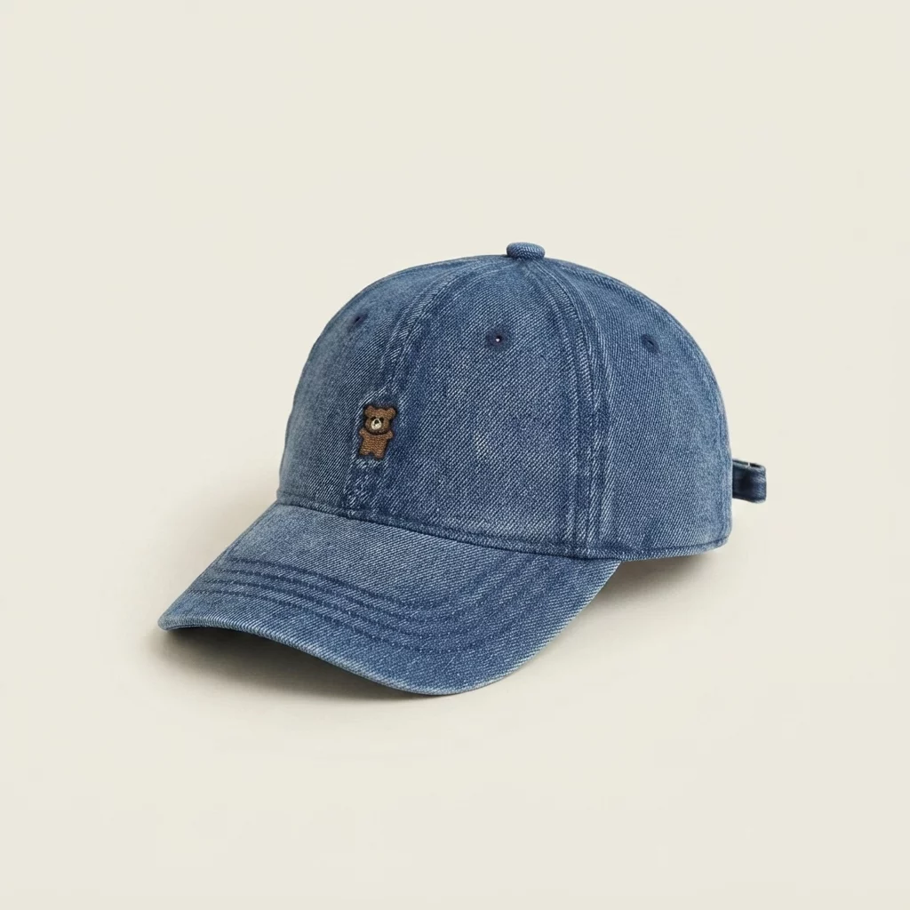 Kids' Embroidered Bear Denim Baseball Cap - Image 2