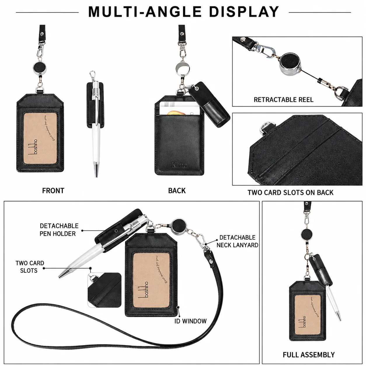 Leather Retractable ID Badge Holder with Lanyard - Image 7