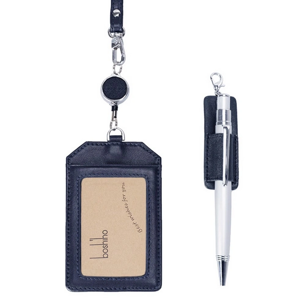 Leather Retractable ID Badge Holder with Lanyard - Image 4