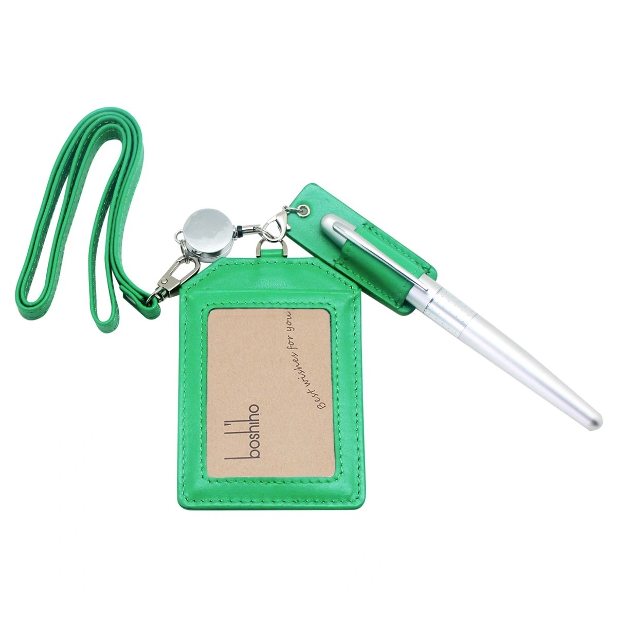 Leather Retractable ID Badge Holder with Lanyard - Image 6