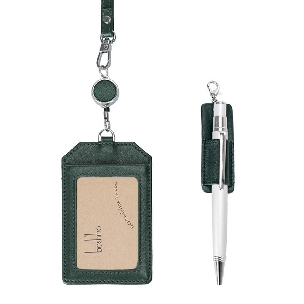 Leather Retractable ID Badge Holder with Lanyard - Image 5