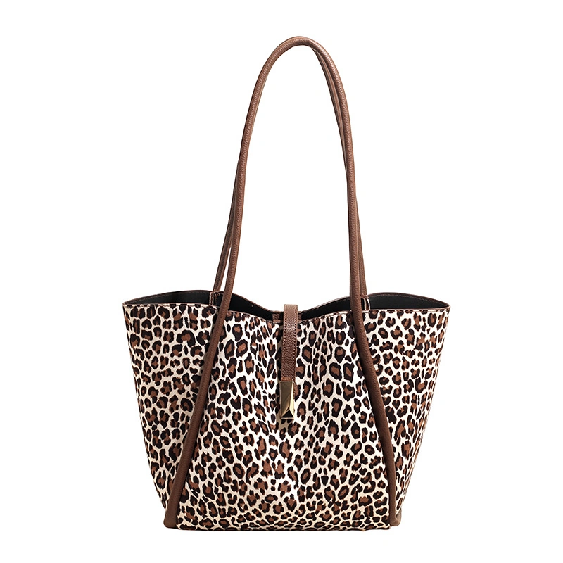 Leopard Print PU Shoulder Tote Bag with Matching Zip Pouch - Image 2