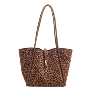 Leopard Print PU Shoulder Tote Bag with Matching Zip Pouch