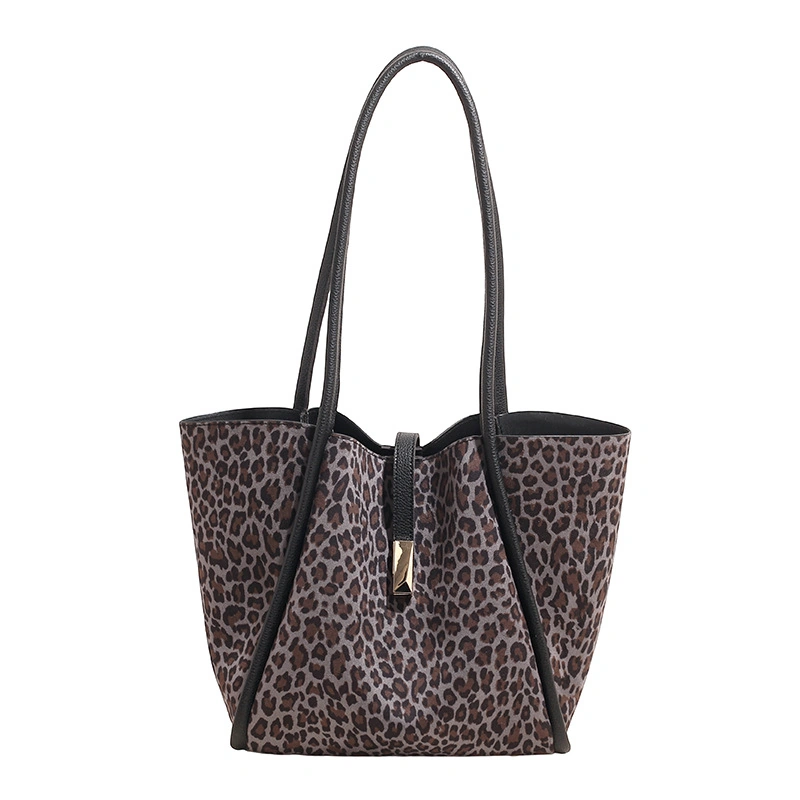 Leopard Print PU Shoulder Tote Bag with Matching Zip Pouch - Image 3