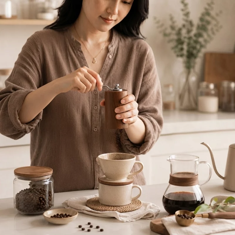 Manual Acacia Wood Coffee And Spice Grinder with Adjustable Hand Crank - Image 2