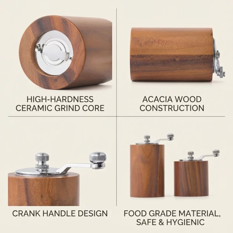 Manual Acacia Wood Coffee And Spice Grinder with Adjustable Hand Crank - Image 4