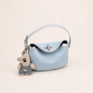 Mini Denim Hobo Shoulder & Crossbody Bag with Optional Bear Charm