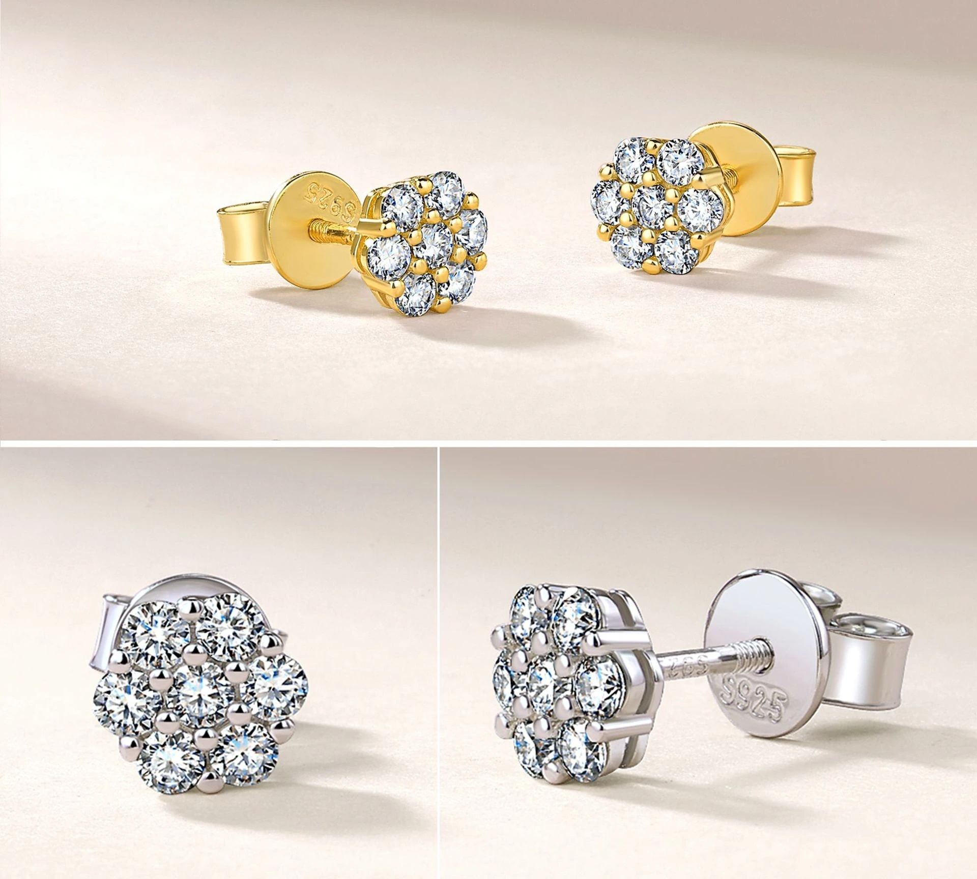 Moissanite Flower Screw-Back Stud Earrings - Image 3